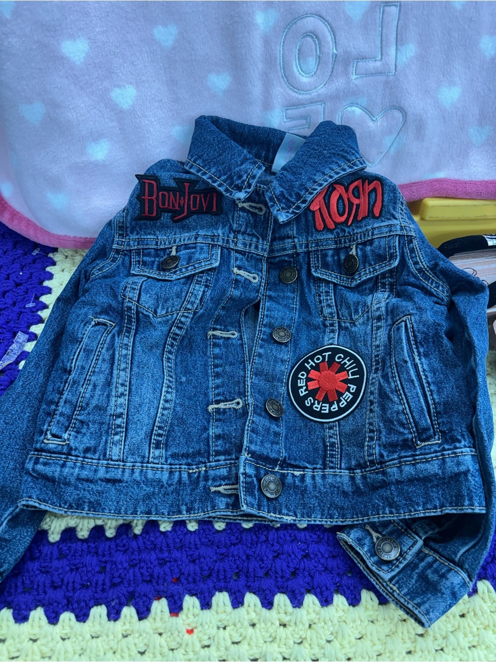 Carters denim jacket 80’s bands patches child size 5
